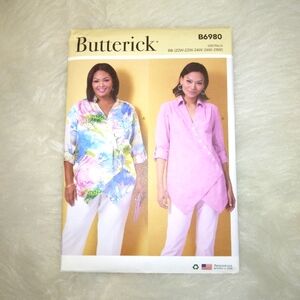 BUTTERICK B6980 Sz 20W-28W Women's Shirt With Asymetric Button Band EASY